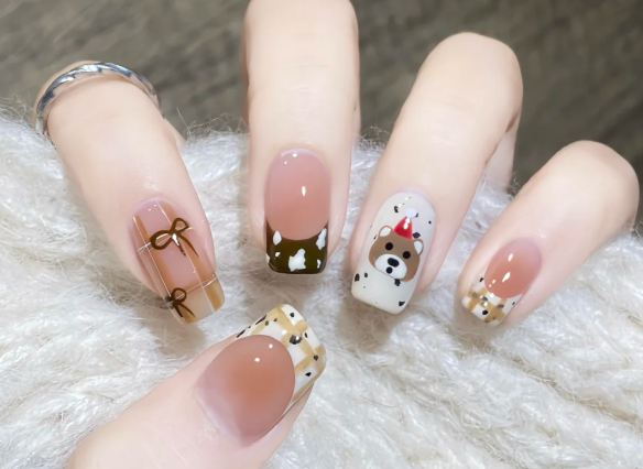 格紋手繪小熊美甲教程，南寧美甲教學(xué)分享